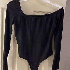 Black one shoulder bodysuit